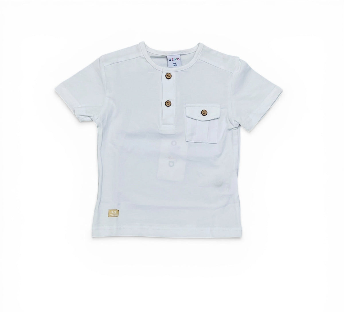 Ativo T-shirt Serafino Dettaglio Taschino con Bottoncino Neonato