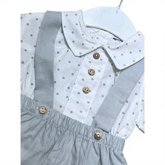 Coralo Completo in Cotone Camicia e Short Con Bretelle Da Neonato