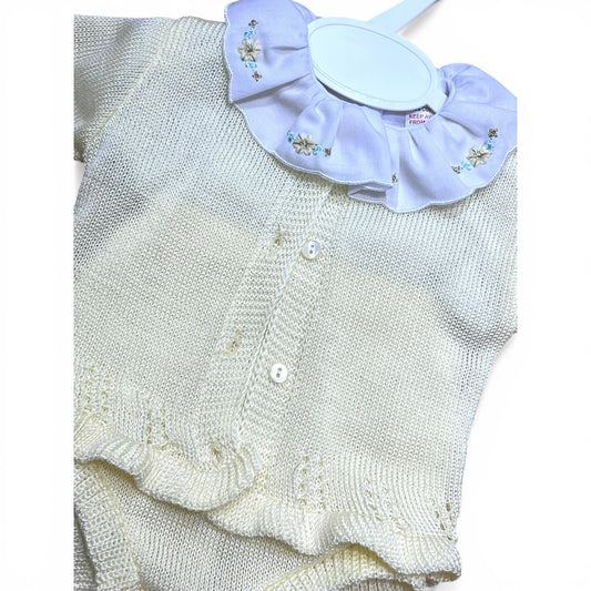 Completo NascitaTre Pezzi In Filo Camicia Golfino Coulotte