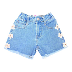 Short Jeans Con Ricamo Margherite in Filo