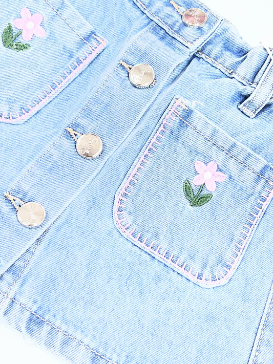 Gonna Jeans Con Fiori Ricamati Da Neonata