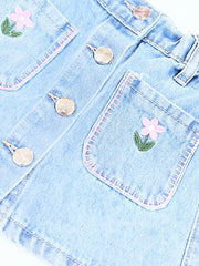 Gonna Jeans Con Fiori Ricamati Da Neonata