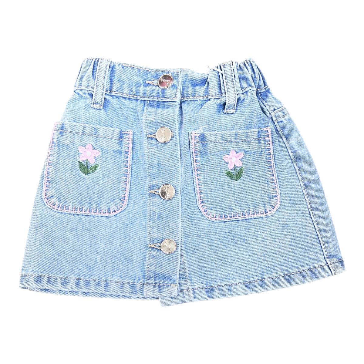 Gonna Jeans Con Fiori Ricamati Da Neonata
