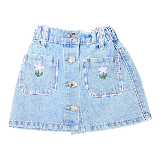 Gonna Jeans Con Fiori Ricamati Da Neonata