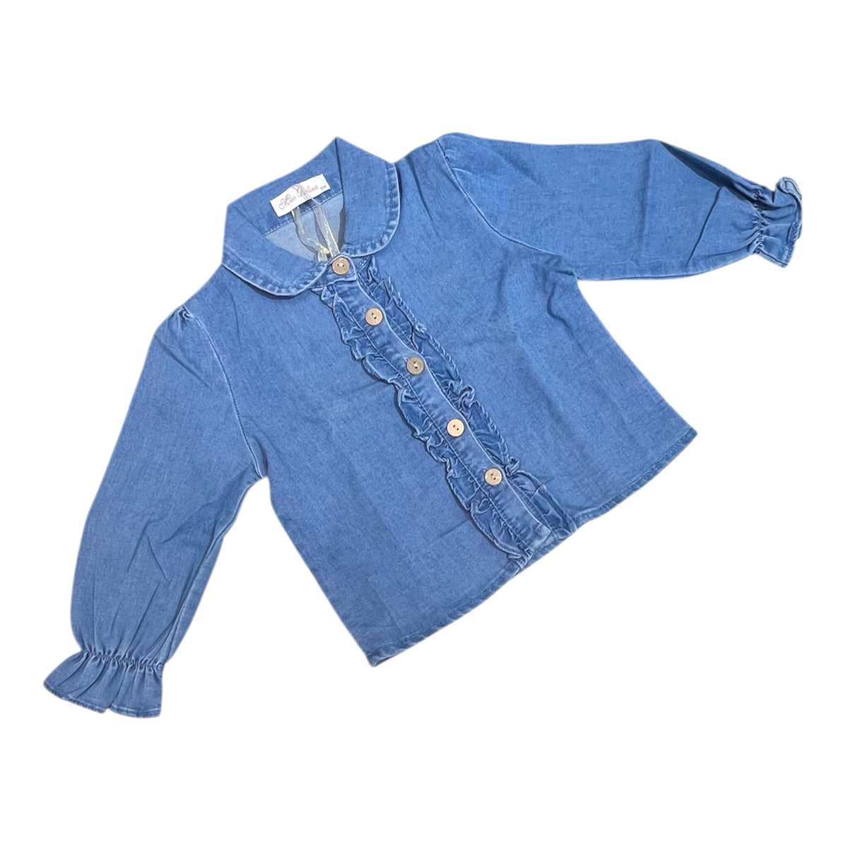 Miss Bellina Camicia Jeans Leggera Con Rouches e Bottoncini in Legno