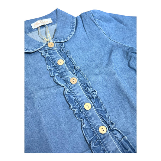 Miss Bellina Camicia Jeans Leggera Con Rouches e Bottoncini in Legno