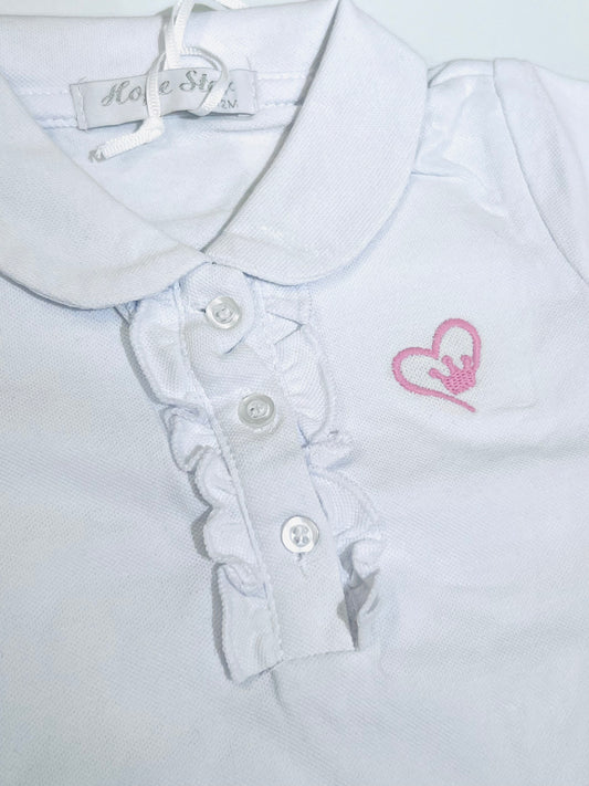 Polo in Cotone Piquet Da Neonata Con Rouches