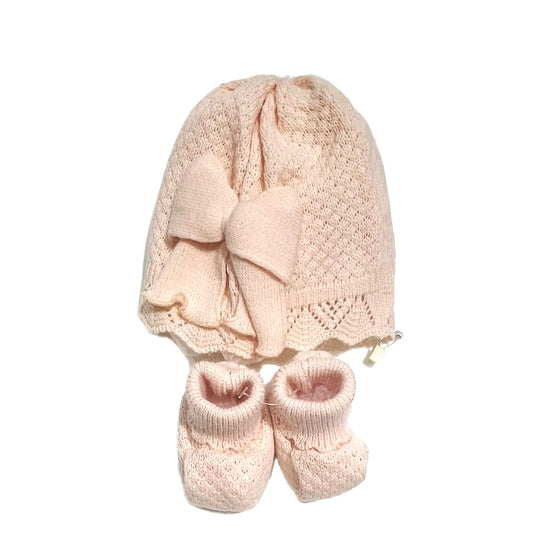 Pappa e Latte Cappello con Fiocco e Scarpine in Lana