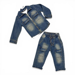Rebel Completo Jeans Sabbiato Tre Pezzi Da Bambino