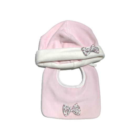 La Margherita Cappellino e Bavetta Completo Due Pezzi in Ciniglia Neonata