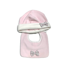 La Margherita Cappellino e Bavetta Completo Due Pezzi in Ciniglia Neonata