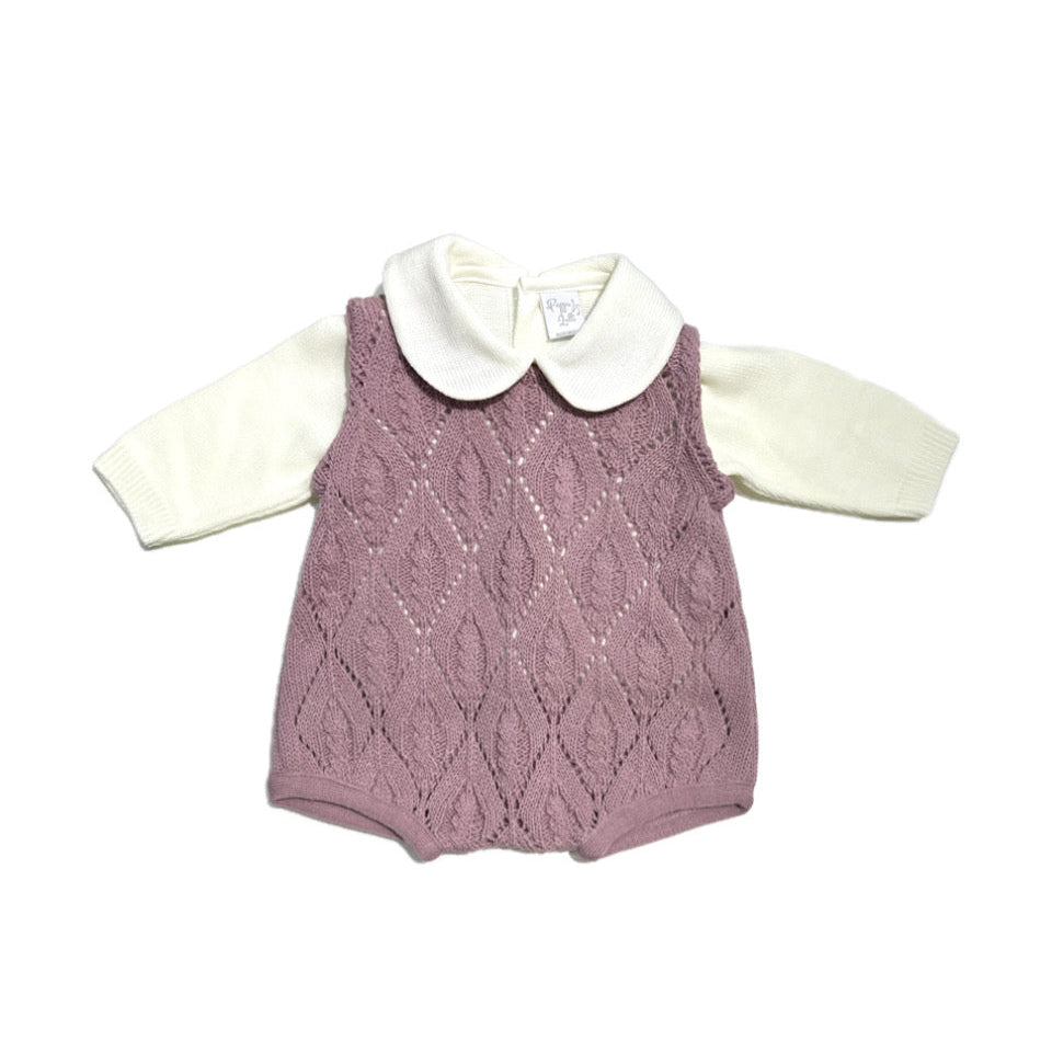 Pappa e Latte Pagliaccetto in Lana con Maglia Due Pezzi Neonata