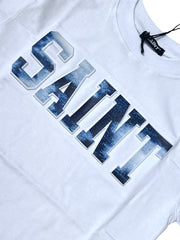 Saint T-Shirt Premium 100% Cotone Da Bambino Scritta in Rilievo Effetto Jeans