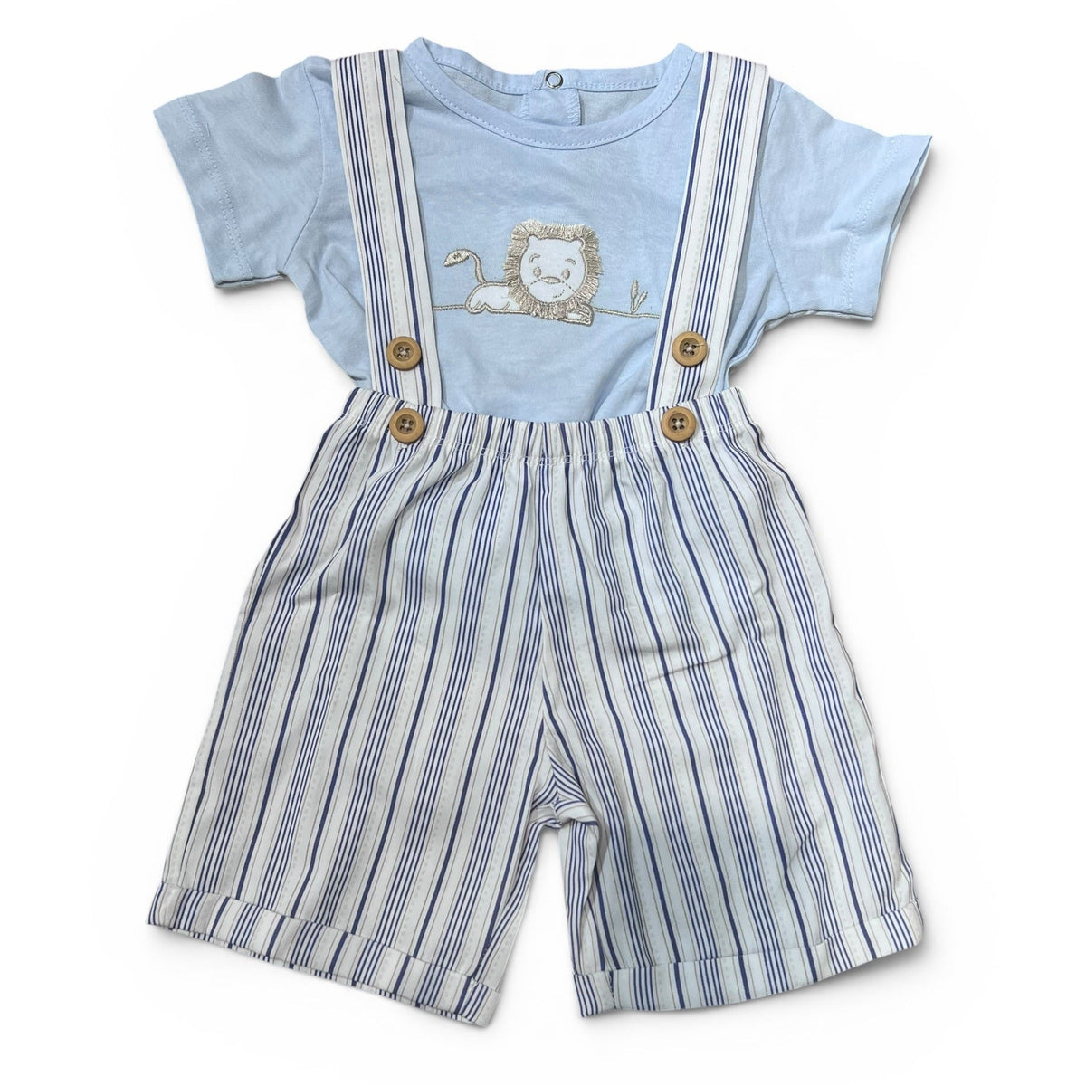 Nazareno Completo T-Shirt con Bermuda con Bretelle Maschietto Ricamo 100% Cotone
