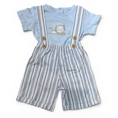 Nazareno Completo T-Shirt con Bermuda con Bretelle Maschietto Ricamo 100% Cotone