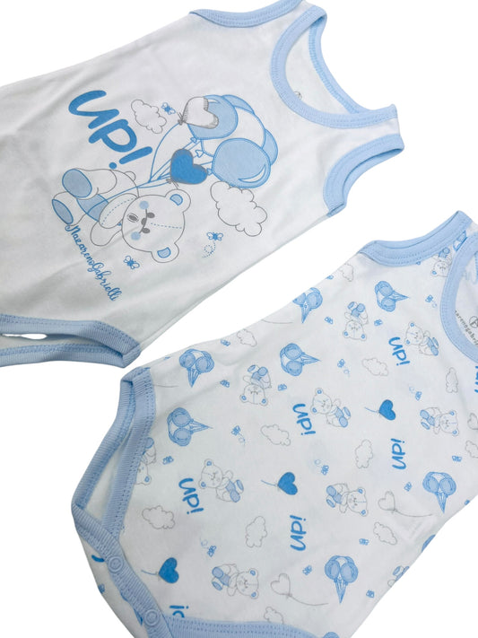 Nazareno Gabrielli Confezione Bi-Pack Due Body Giro Manica Neonato Intimo 100% Cotone
