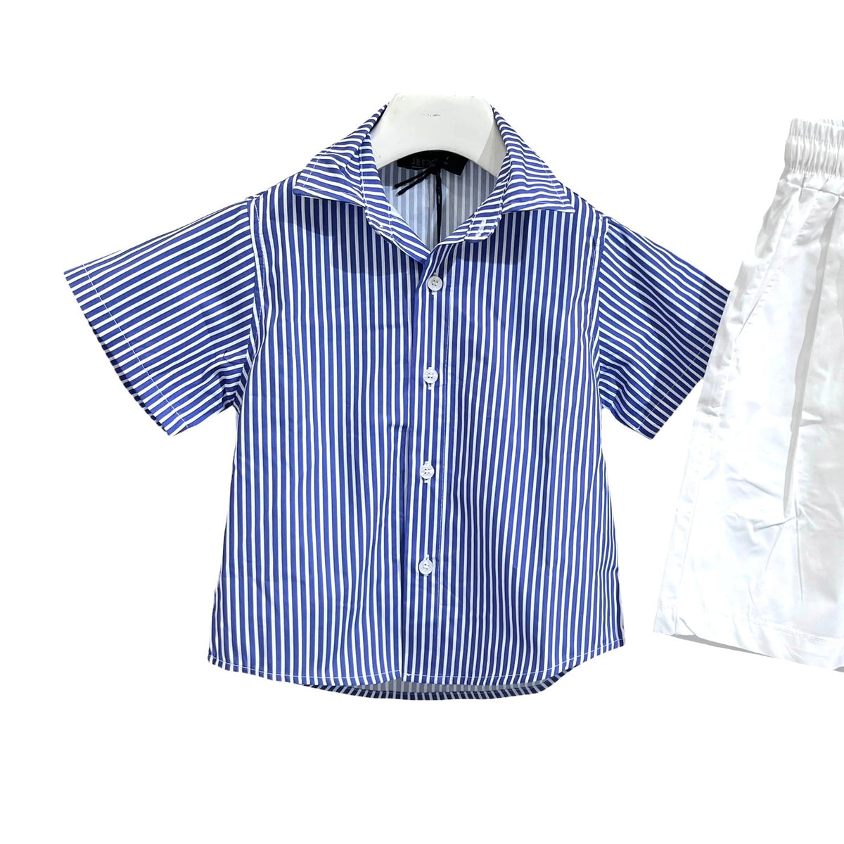 Just West Camicia Mezza Manica  Rigata Con Stampa Retro 100% Cotone