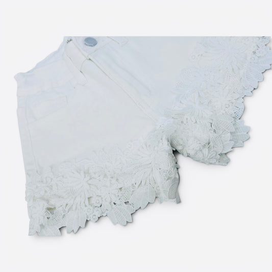 Yoyo Short Jeans Elasticizzato con Pizzo Da Bambina