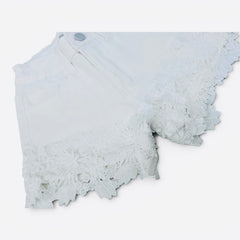 Yoyo Short Jeans Elasticizzato con Pizzo Da Bambina