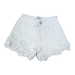 Yoyo Short Jeans Elasticizzato con Pizzo Da Bambina
