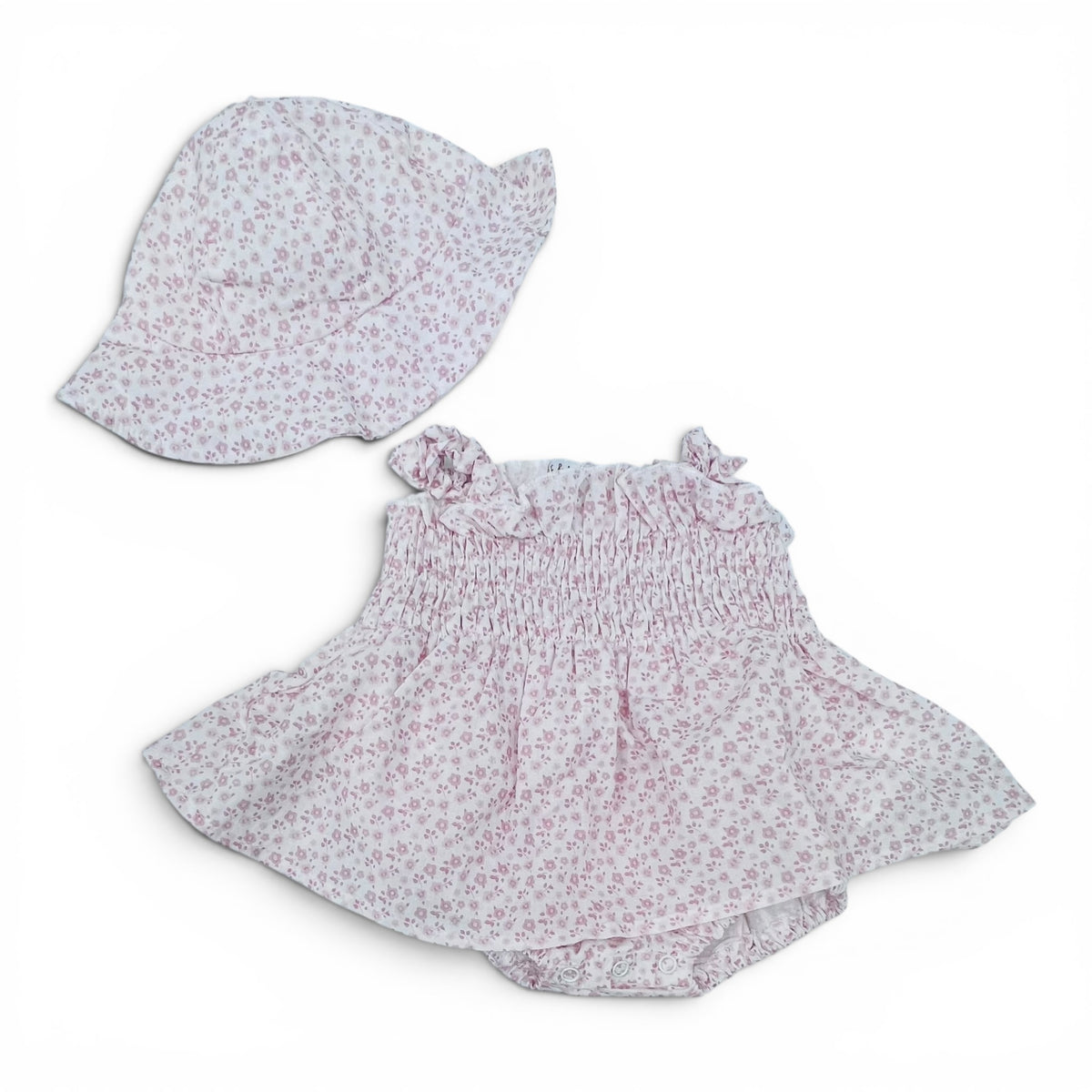 Pagliaccetto Bretellina Cotone Con Cappellino Da Neonata