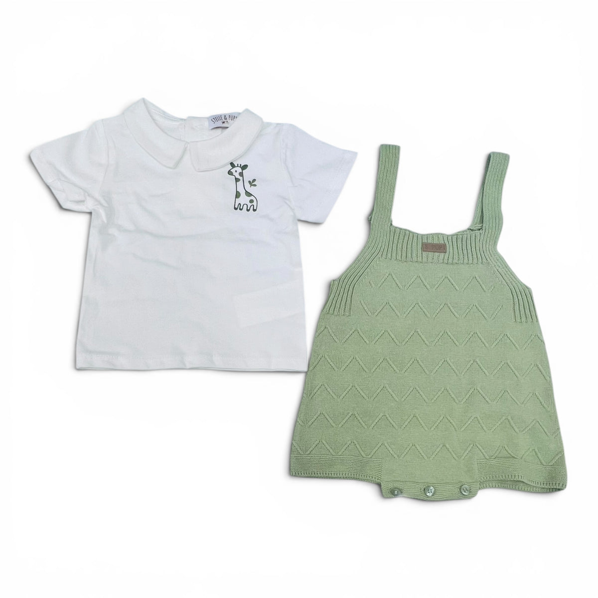 Pupi Completo Salopette in Filo Cotone Con Polo Da Neonato