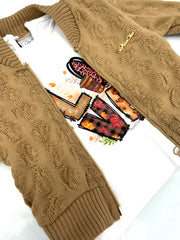 Completo Tre Pezzi Neonata Cardigan Maglia Jeans Zampa Invernale