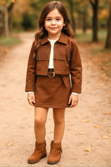 Melany Rose Completo Texas in Camoscio Con Frange per Bambina