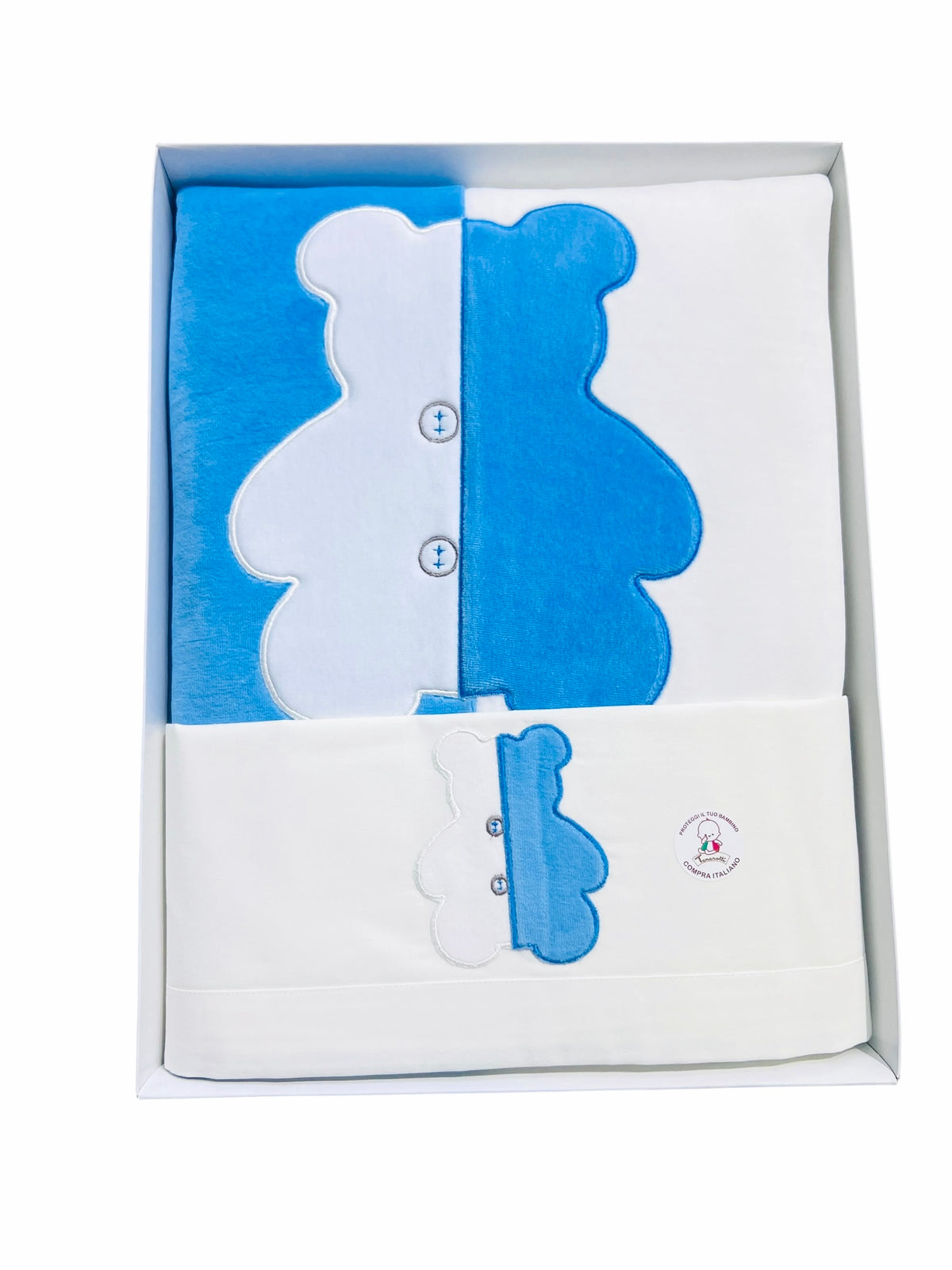 Tenerotti Coordinato Carrozzina Quattro Pezzi Coperta Ciniglia e Lenzuola (Sopra-Sotto-Federa) 100% Cotone