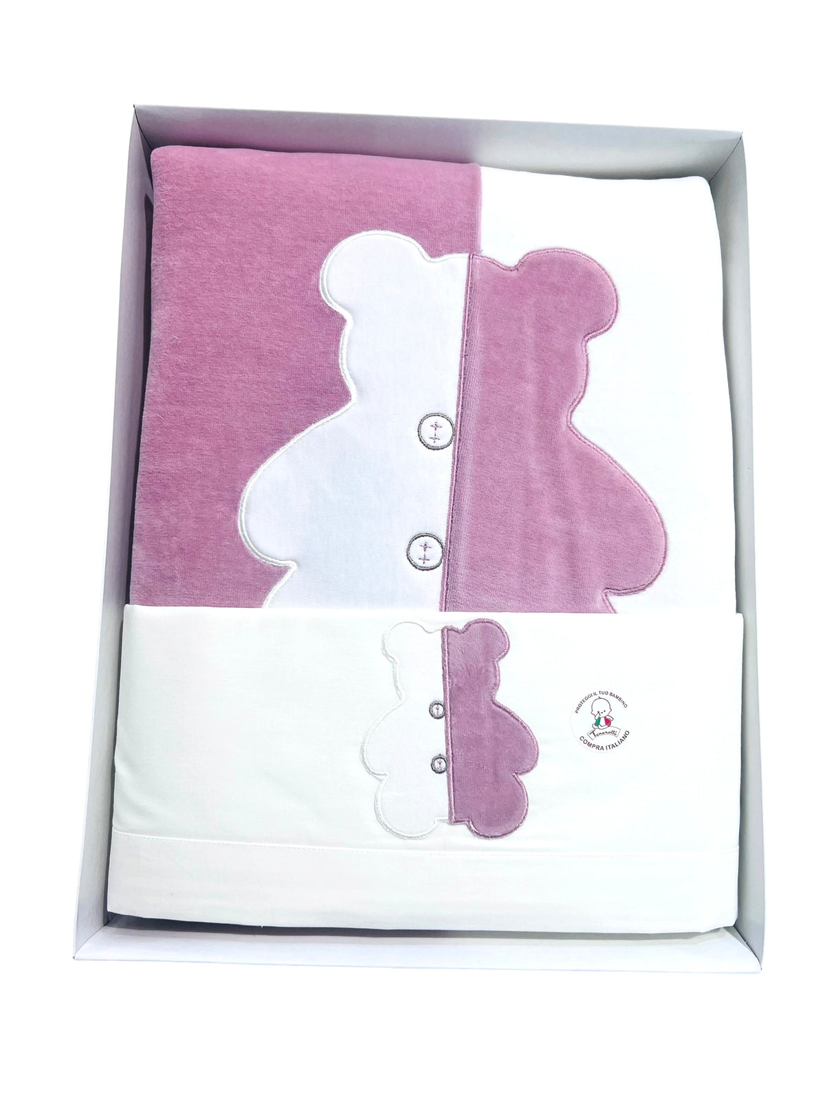 Tenerotti Coordinato Carrozzina Quattro Pezzi Coperta Ciniglia e Lenzuola (Sopra-Sotto-Federa) 100% Cotone