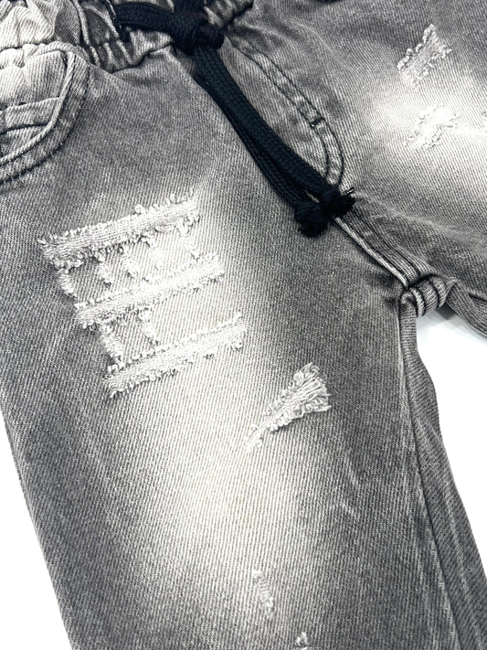 Rebel Jeans Nero Sfumato con Elastico in Vita da Neonato