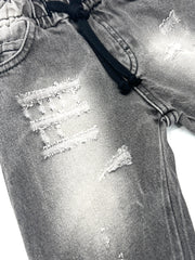 Rebel Jeans Nero Sfumato con Elastico in Vita da Bambino
