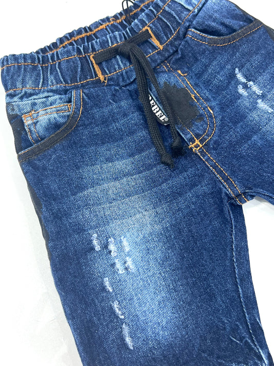 Rebel Jeans Denim con Elastico in Vita Pennellato Nero da Neonato