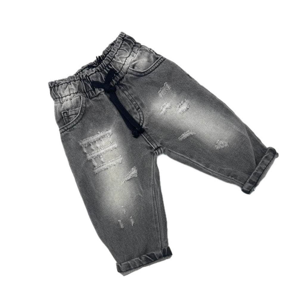 Rebel Jeans Nero Sfumato con Elastico in Vita da Neonato