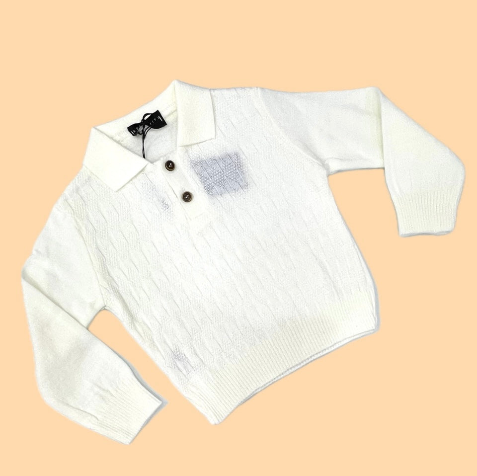 Polo Lana Rasata Ragazzo Dettagli Bottoncino Legno
