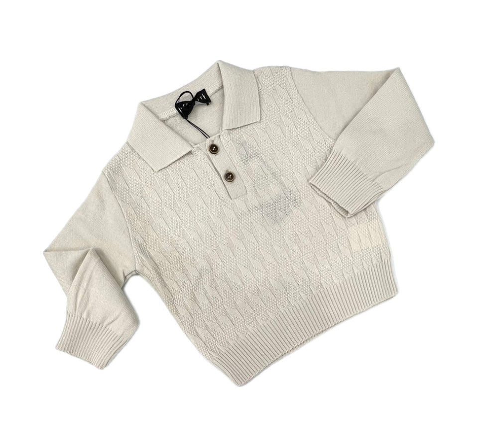 Polo Lana Rasata Ragazzo Dettagli Bottoncino Legno