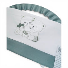 Ornella Coordinato Carrozzina 100% Cotone Ricamo Teddy Family Lenzuola Sopra Sotto e Federa