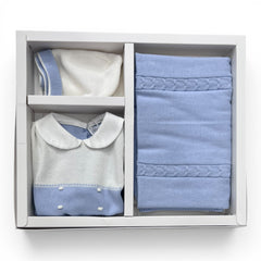Set in Filo di Cotone Tre Pezzi Pagliaccetto Scialle Cappellino