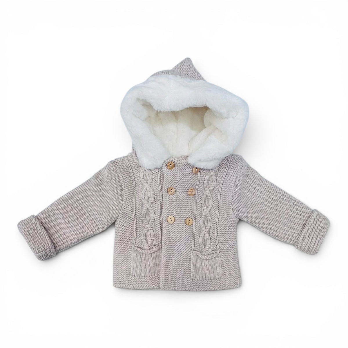 Cappottino in Lana Con Cappuccio Interno Pelliccia