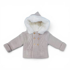Cappottino in Lana Con Cappuccio Interno Pelliccia