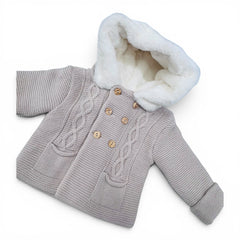 Cappottino in Lana Con Cappuccio Interno Pelliccia
