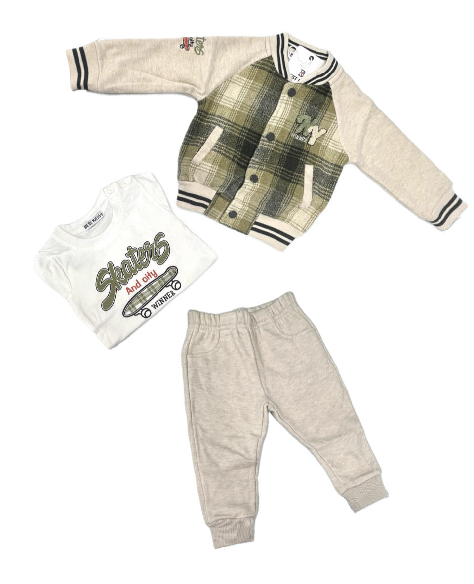 Tuta Tre Pezzi Invernale con Felpa College Maglia in Cotone Caldo e Pantalone Da Neonato
