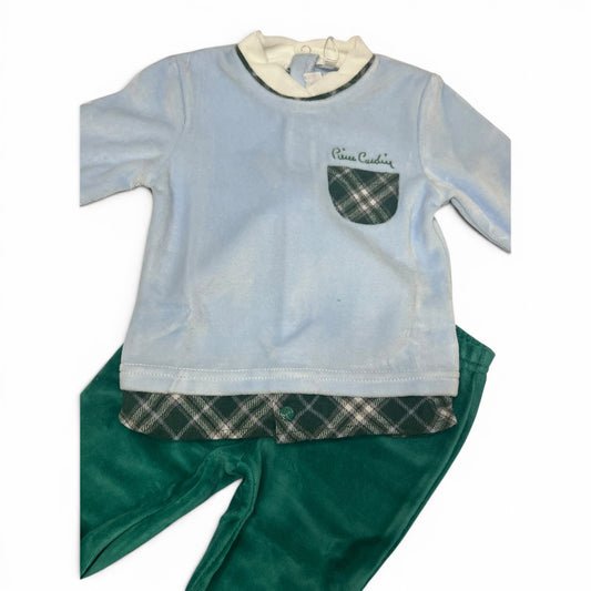 Pierre Cardin Limited Edition Tutina Due Pezzi in Ciniglia Da Maschietto con Finta Camicia