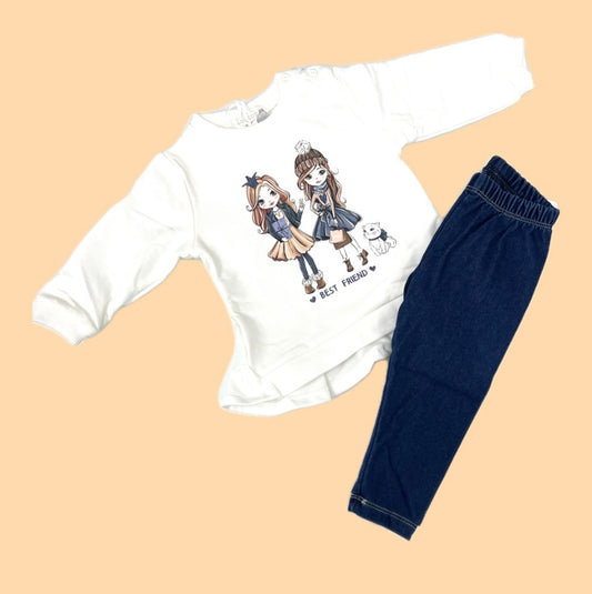 Completo con Leggins Jeans & Felpina Neonata