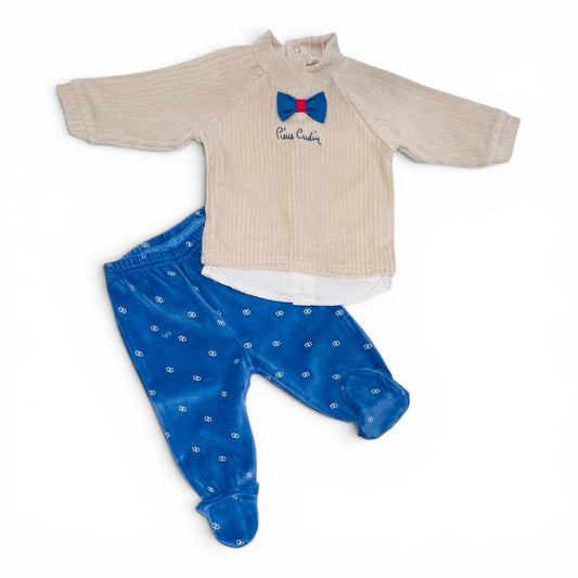 Pierre Cardin Limited Edition Tutina Due Pezzi in Ciniglia Da Maschietto con Papillon e Finta Camicia