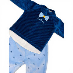 Pierre Cardin Limited Edition Tutina Due Pezzi in Ciniglia Da Maschietto con Papillon e Finta Camicia