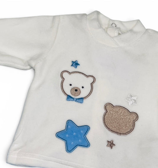 Ellepi Tutina Due Pezzi Ciniglia Teddy Bear Da Neonato