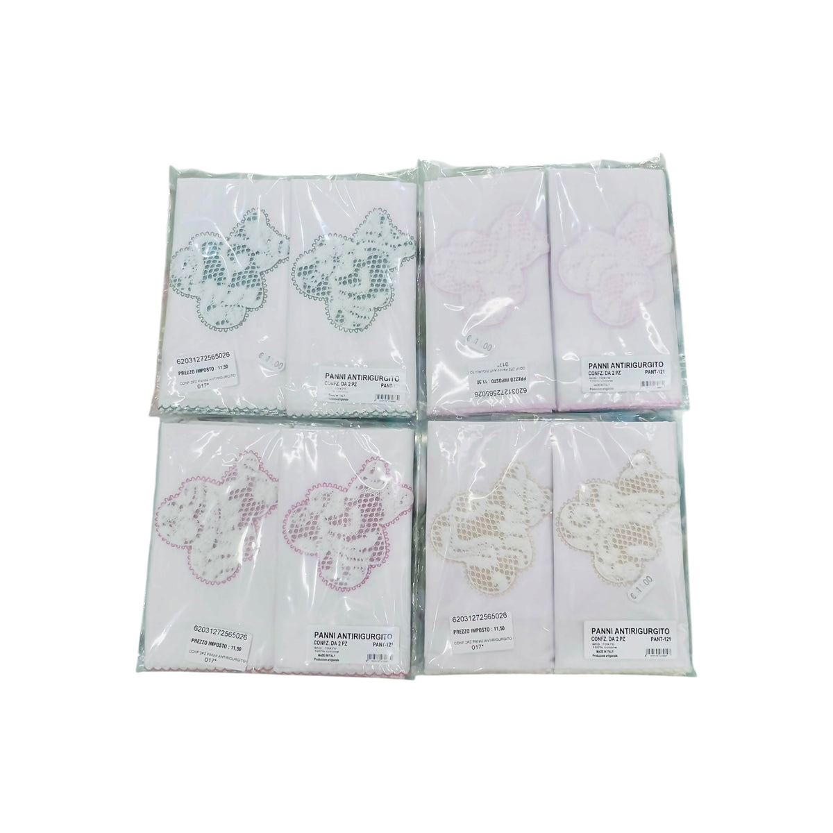 Due Panni Antirigurgito Orso in Pizzo 100% Cotone mis. 70x70