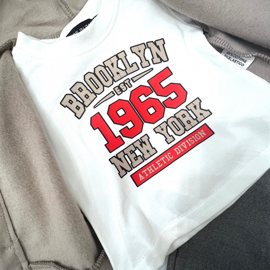 Completo Tre Pezzi New York Da Neonato Invernale Felpa Maglia Pantalaccio