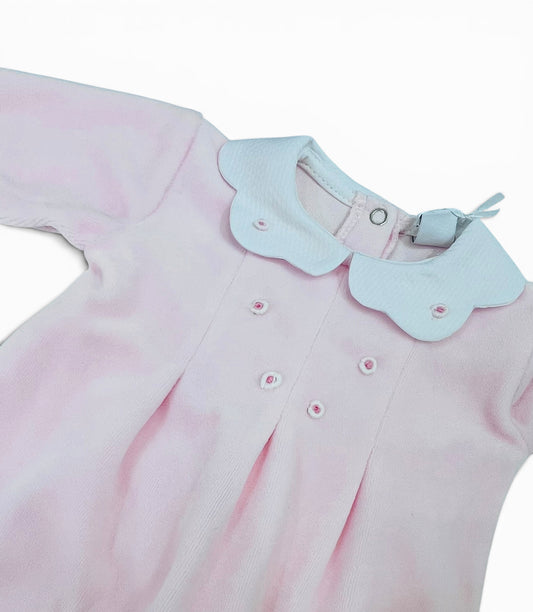 Klaiadì Tutina in Ciniglia con Colletto Fiore Con Ricami Artigianali Da Neonata
